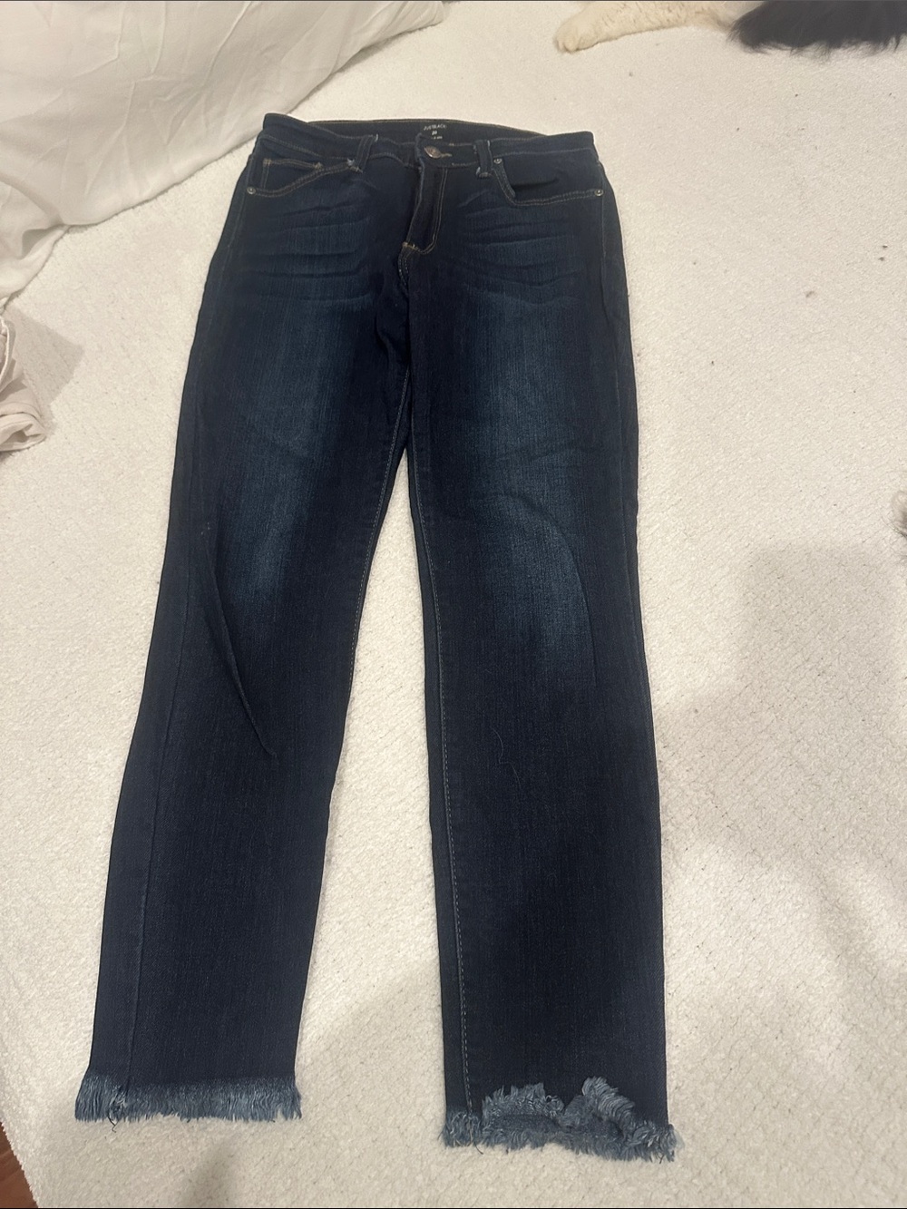Just Black Dark Indigo Frayed Hem Straight-Leg Jeans